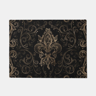 Fleur-de-lis ornament Black and Gold Doormat