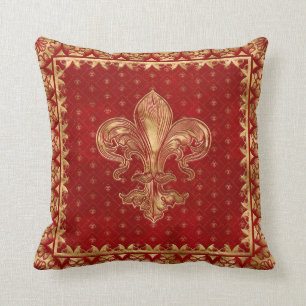 Fleur-de-lis ornament Luxury Red Cushion