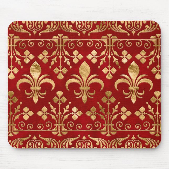Fleur-de-lis ornament Luxury Red Mouse Pad (Front)