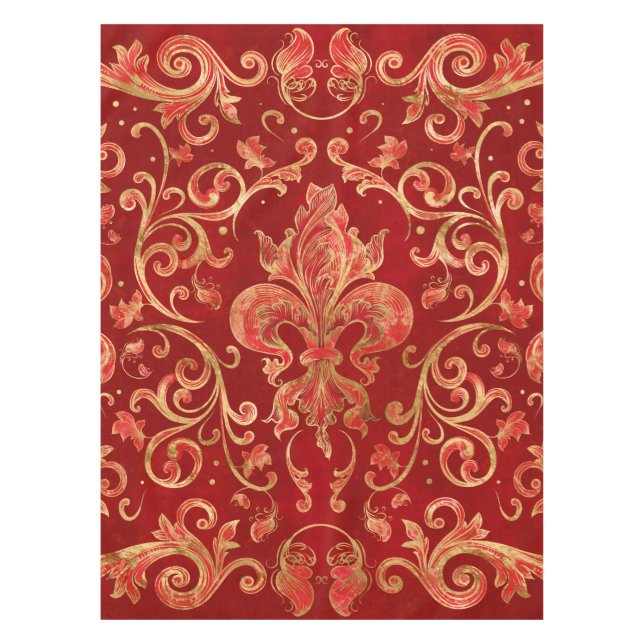 Fleur-de-lis ornament Luxury Red Tablecloth (Front)