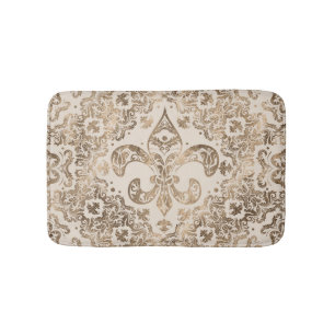 Fleur-de-lis Ornament - pastel gold Bath Mat