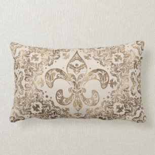 Fleur-de-lis Ornament - pastel gold Lumbar Cushion