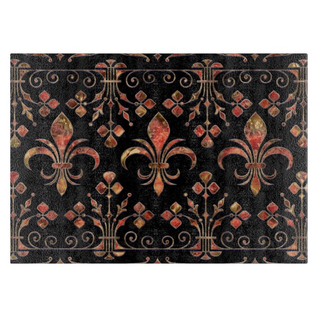 Fleur-de-lis ornament Red marble Cutting Board (Front)