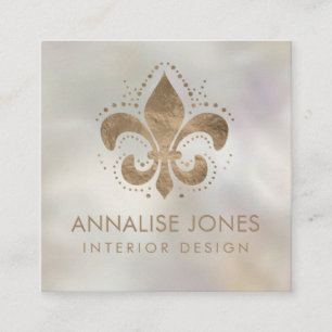 Fleur-de-lis Pastel Gold on pearl Square Business Card