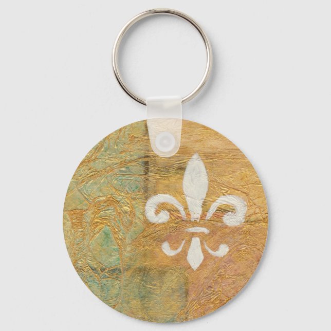 Fleur De Lis Pastel White Original Art Key Ring (Front)