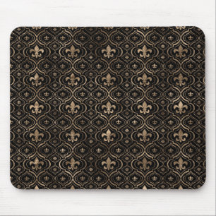 Fleur-de-lis pattern black and gold mouse pad