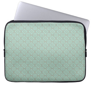 Fleur De Lis Pattern - Bright Mint and Khaki Laptop Sleeve