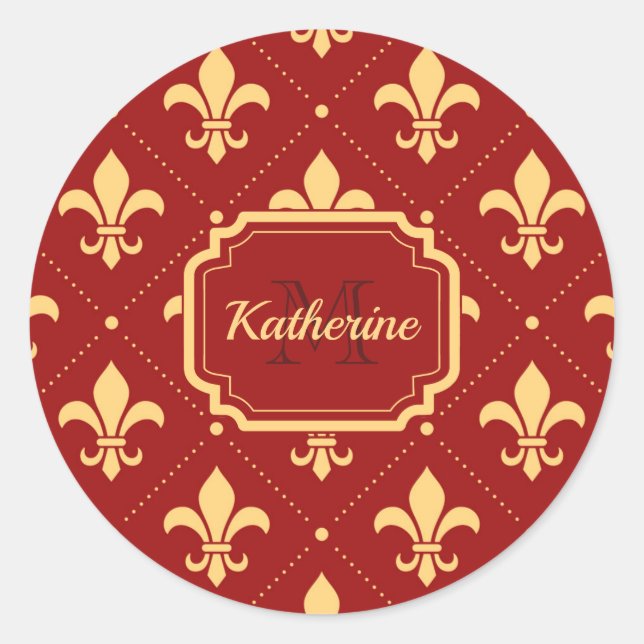 Fleur-de-lis Pattern Classic Round Sticker (Front)