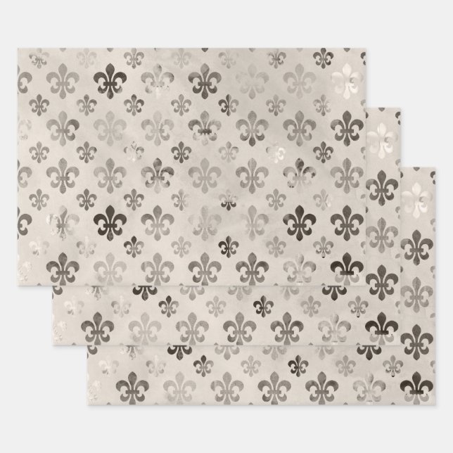 Fleur De Lis Pattern Distressed Decoupage Wrapping Paper Sheet (Set)