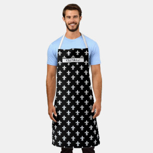 Fleur de Lis Pattern DIY Colours & BG Wht Black SV Apron