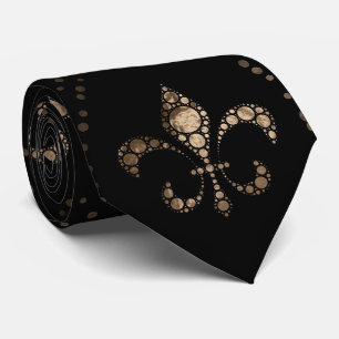 Fleur-de-lis pattern dot art black and gold tie