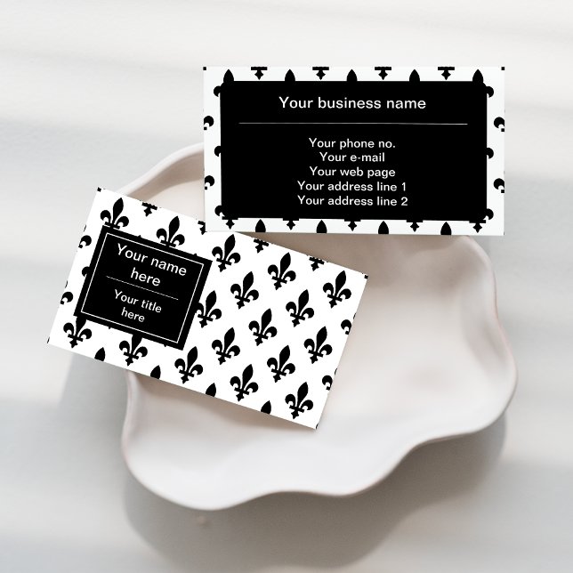 Fleur de Lis Pattern, French, Royal, Black Business Card (Creator Uploaded)