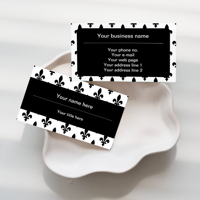 Fleur de Lis Pattern, French, Royal, Black Business Card (Creator Uploaded)