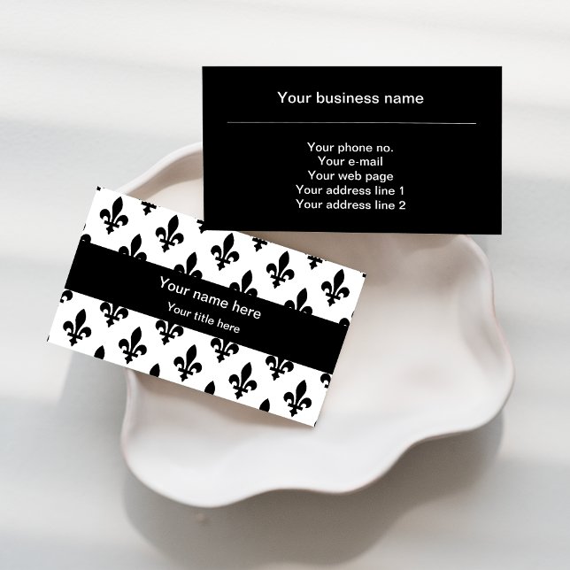 Fleur de Lis Pattern, French, Royal, Black Business Card (Creator Uploaded)
