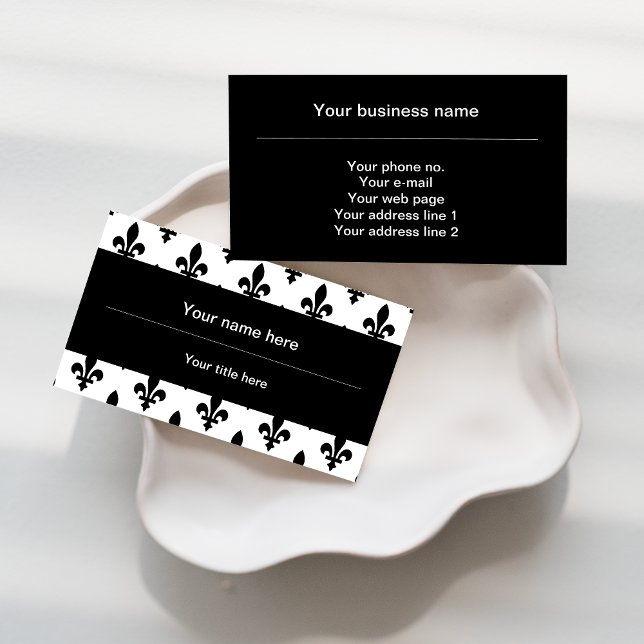 Fleur de Lis Pattern, French, Royal, Black Business Card (Creator Uploaded)
