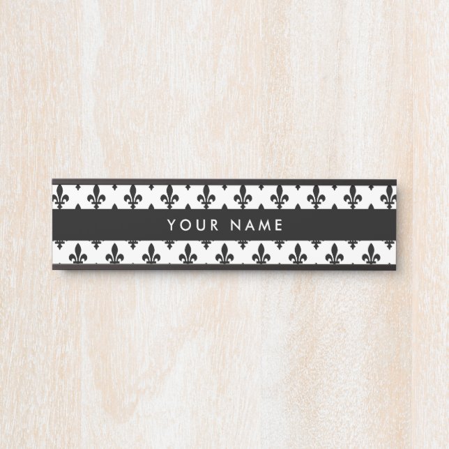 Fleur de Lis Pattern, French, Royal, Black Door Sign (Front)