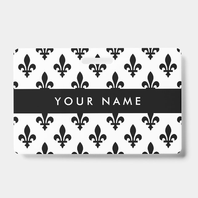 Fleur de Lis Pattern, French, Royal, Black ID Badge (Front)