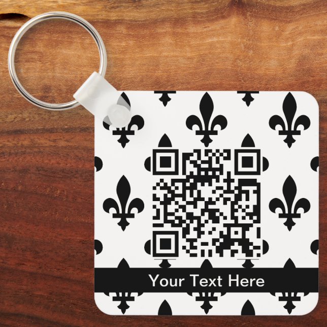 Fleur de Lis Pattern, French, Royal, Black Key Ring (Front)