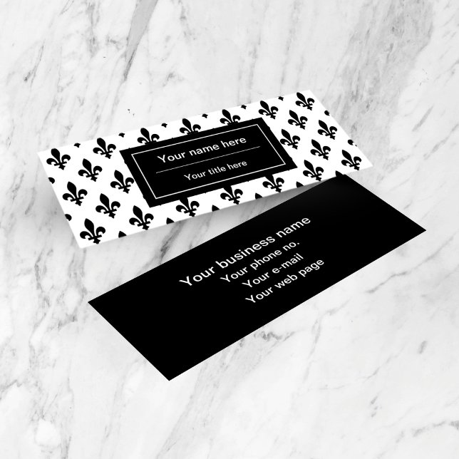 Fleur de Lis Pattern, French, Royal, Black Mini Business Card (Creator Uploaded)