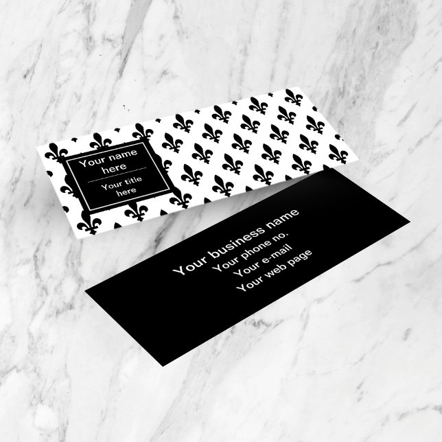 Fleur de Lis Pattern, French, Royal, Black Mini Business Card (Creator Uploaded)