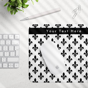 Fleur de Lis Pattern, French, Royal, Black Mouse Pad