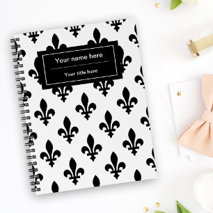Fleur de Lis Pattern, French, Royal, Black Notebook
