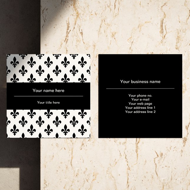 Fleur de Lis Pattern, French, Royal, Black Square Business Card (Creator Uploaded)