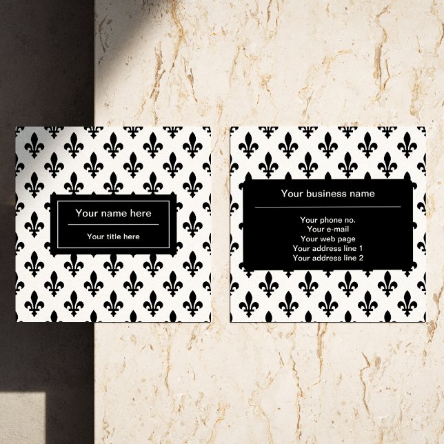 Fleur de Lis Pattern, French, Royal, Black Square Business Card (Creator Uploaded)