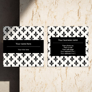 Fleur de Lis Pattern, French, Royal, Black Square Business Card
