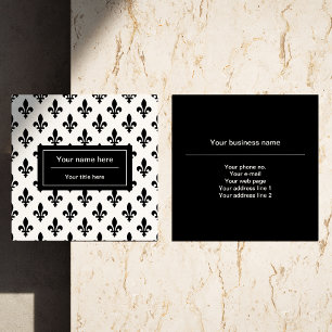 Fleur de Lis Pattern, French, Royal, Black Square Business Card