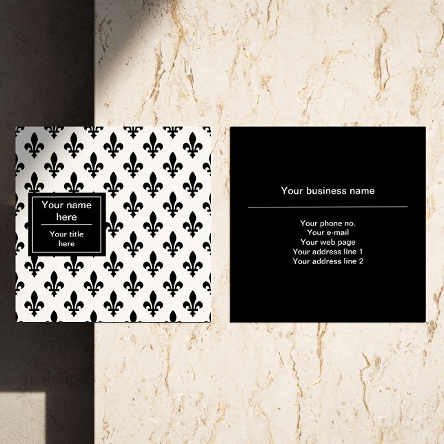 Fleur de Lis Pattern, French, Royal, Black Square Business Card (Creator Uploaded)