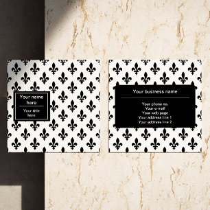 Fleur de Lis Pattern, French, Royal, Black Square Business Card