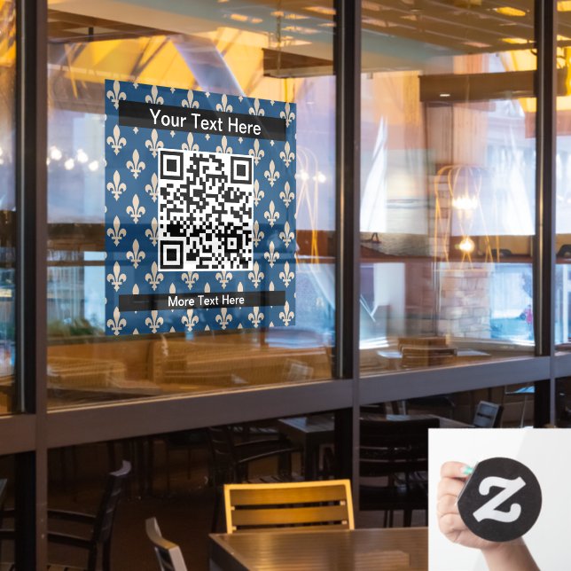 Fleur de Lis Pattern, French, Royal, Cream, Blue (Restaurant Window)