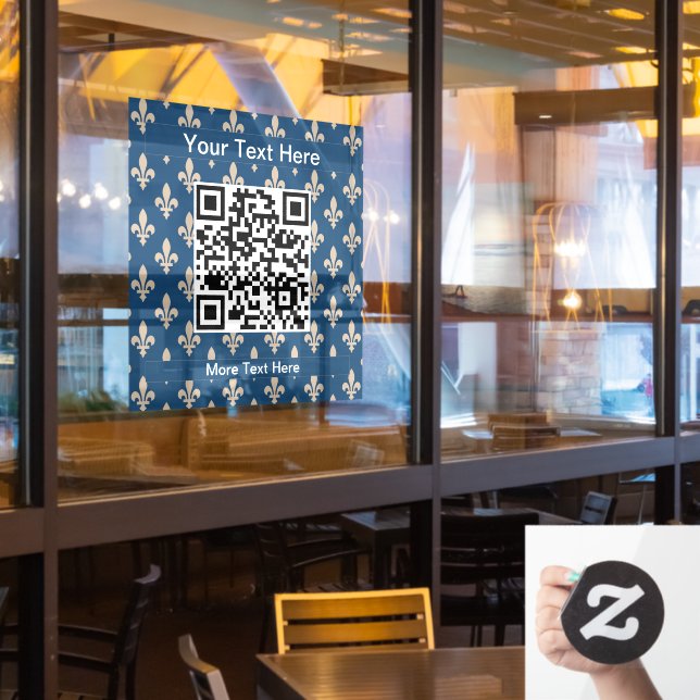 Fleur de Lis Pattern, French, Royal, Cream, Blue (Restaurant Window)