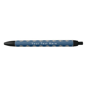 Fleur de Lis Pattern, French, Royal, Cream, Blue Black Ink Pen