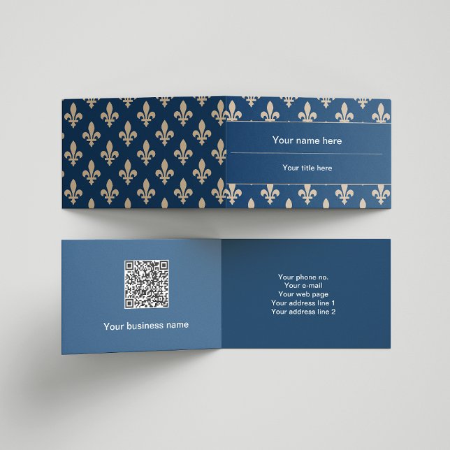 Fleur de Lis Pattern, French, Royal, Cream, Blue Business Card (Creator Uploaded)