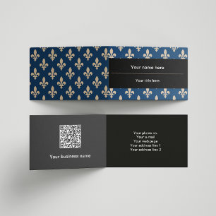Fleur de Lis Pattern, French, Royal, Cream, Blue Business Card