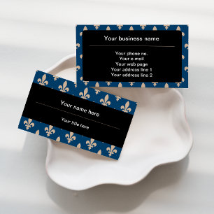 Fleur de Lis Pattern, French, Royal, Cream, Blue Business Card