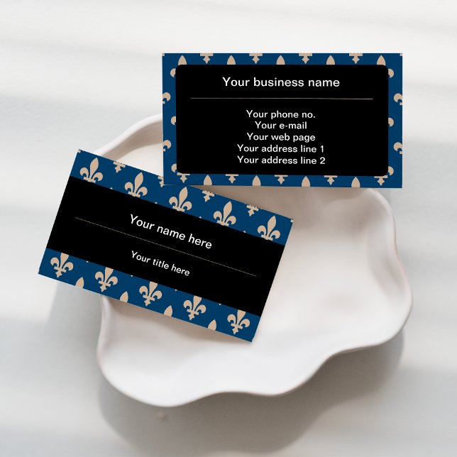 Fleur de Lis Pattern, French, Royal, Cream, Blue Business Card (Creator Uploaded)