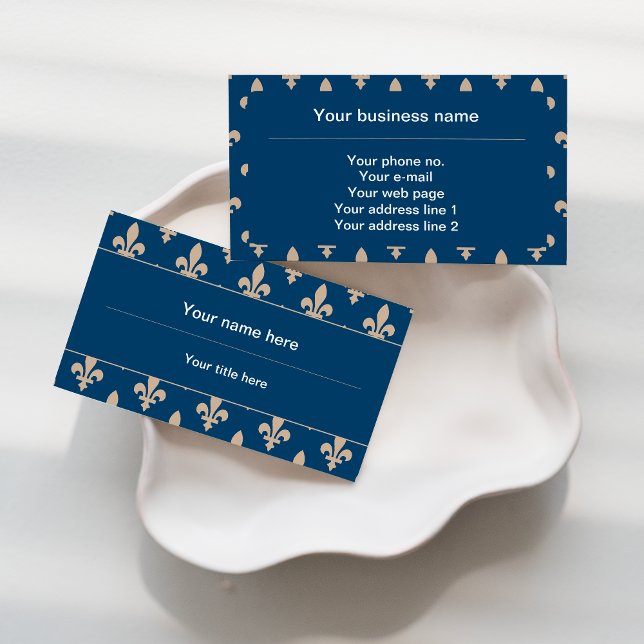 Fleur de Lis Pattern, French, Royal, Cream, Blue Business Card (Creator Uploaded)