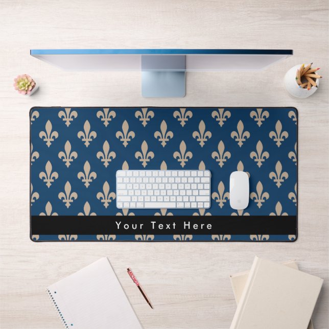Fleur de Lis Pattern, French, Royal, Cream, Blue Desk Mat (Office 1)