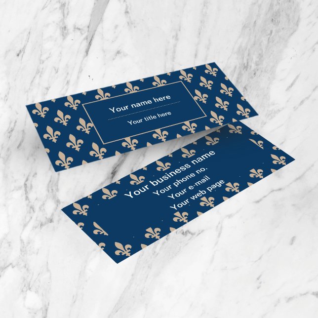 Fleur de Lis Pattern, French, Royal, Cream, Blue Mini Business Card (Creator Uploaded)