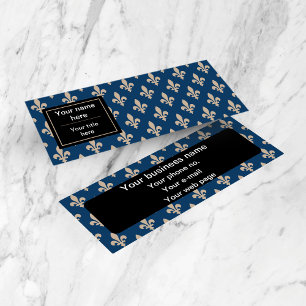 Fleur de Lis Pattern, French, Royal, Cream, Blue Mini Business Card