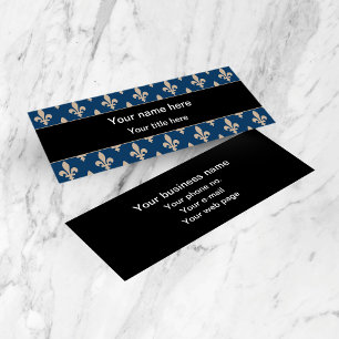 Fleur de Lis Pattern, French, Royal, Cream, Blue Mini Business Card