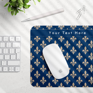 Fleur de Lis Pattern, French, Royal, Cream, Blue Mouse Pad