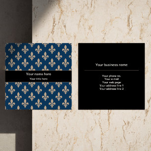 Fleur de Lis Pattern, French, Royal, Cream, Blue Square Business Card