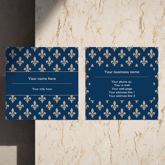 Fleur de Lis Pattern, French, Royal, Cream, Blue Square Business Card (Creator Uploaded)