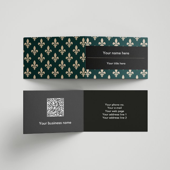 Fleur de Lis Pattern, French, Royal, Cream, Green Business Card (Creator Uploaded)