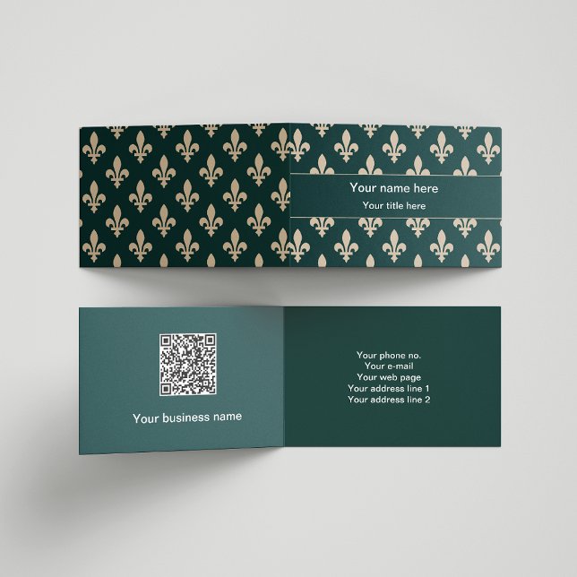 Fleur de Lis Pattern, French, Royal, Cream, Green Business Card (Creator Uploaded)