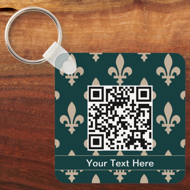Fleur de Lis Pattern, French, Royal, Cream, Green Key Ring (Front)